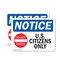 Signmission U.S. Citizens Only Sign, Vinyl Decal, 10in W x 7in L, 2PK OS-2PACK-NS-D-710-L-16772 - alternate 1